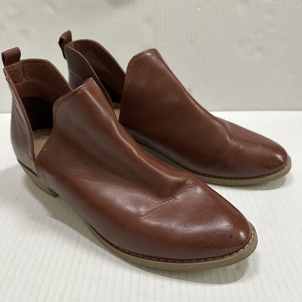 Universal Thread Bootie Boots Womens 9.5 Brown Faux Leather Ankle Pull On Heel